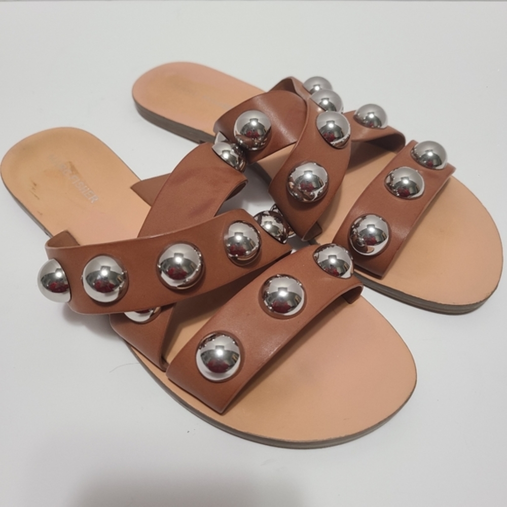 Marc Fisher Womens Bryte2 Leather Open Toe Casual Slide Sandals‎ Brown Size 8